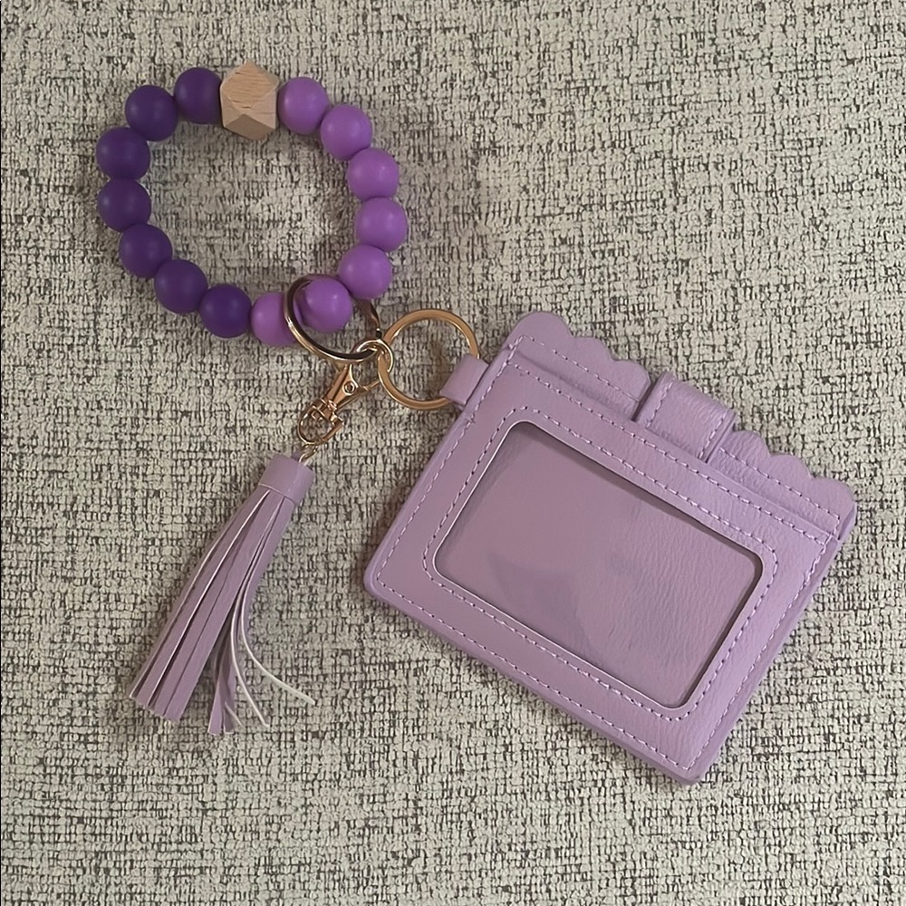 Purple Card Holder with Beaded Bracelet